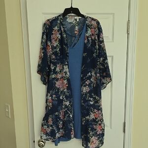 Maurices Navy Floral Kimono and Blue Dress Set
